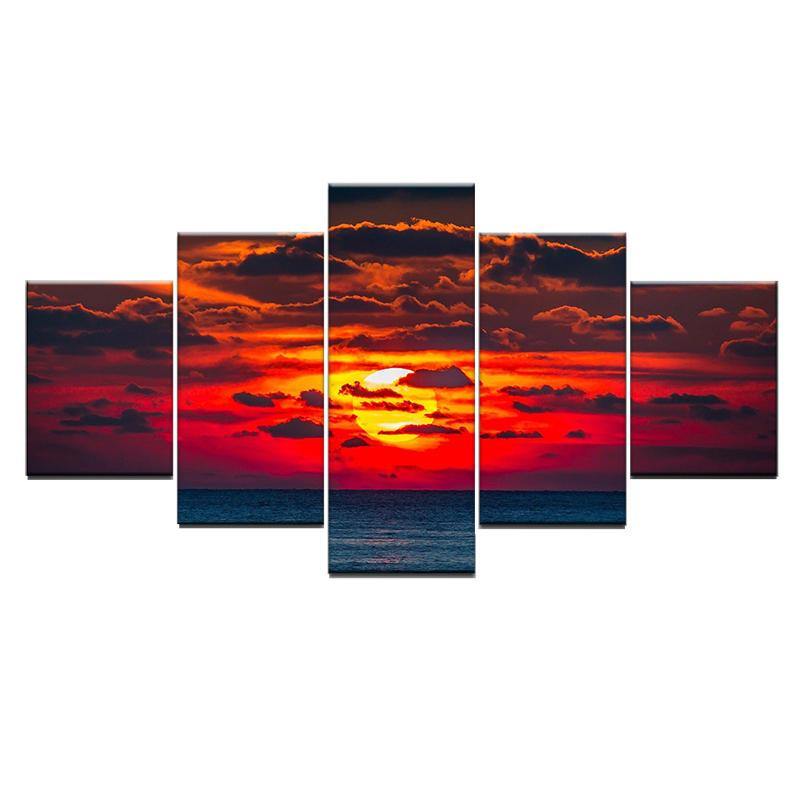 5 Stück Wandgemälde für Zuhause, Schlafzimmer, Dekoration, HD-Kunst, Sonnenuntergang, Sprühmalerei, Leinwand 