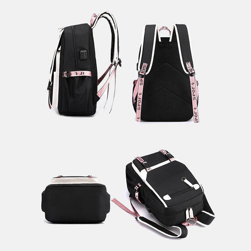 Women Printing USB Charging Large Capacity Backpack Student School Bag