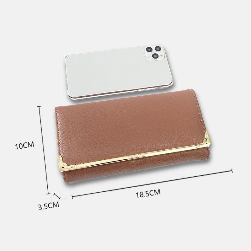 Women Metal Trim Buckle Decor Long Purse 6.5 Inch Wallet Large Capacity Multi-card Slot Card Holder Coin Purse