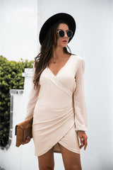 Contrast Mesh Sleeve Wrap Front Dress