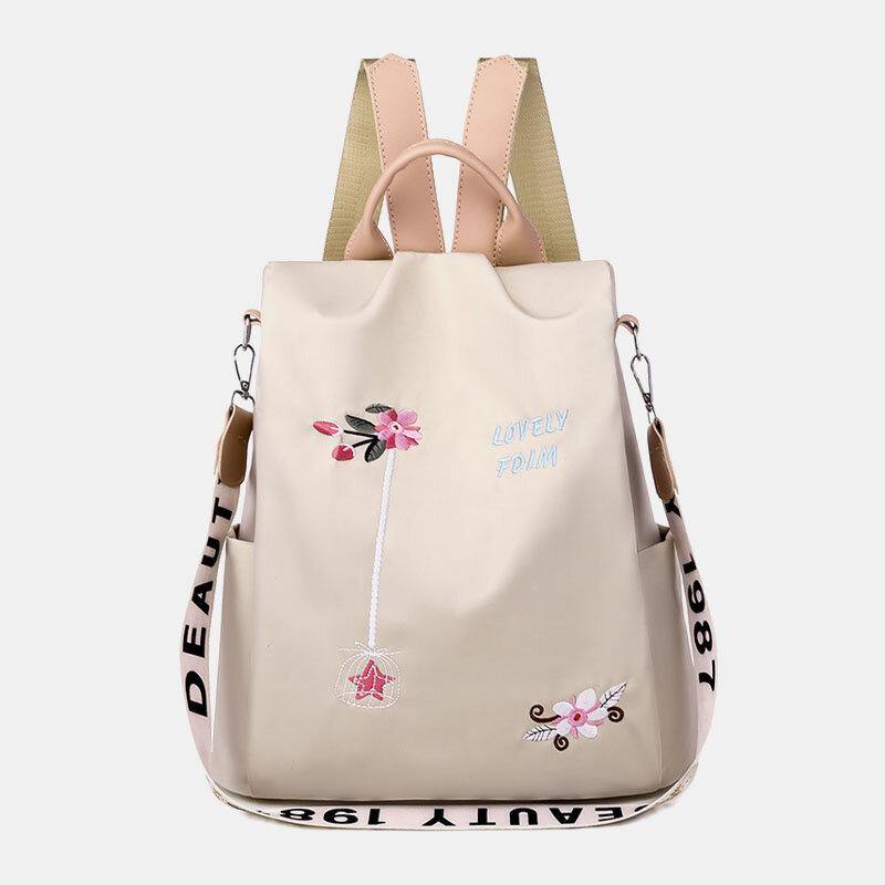 Women Multi-carry Oxford Embroidery Waterproof Ethnic Anti-theft Backpack