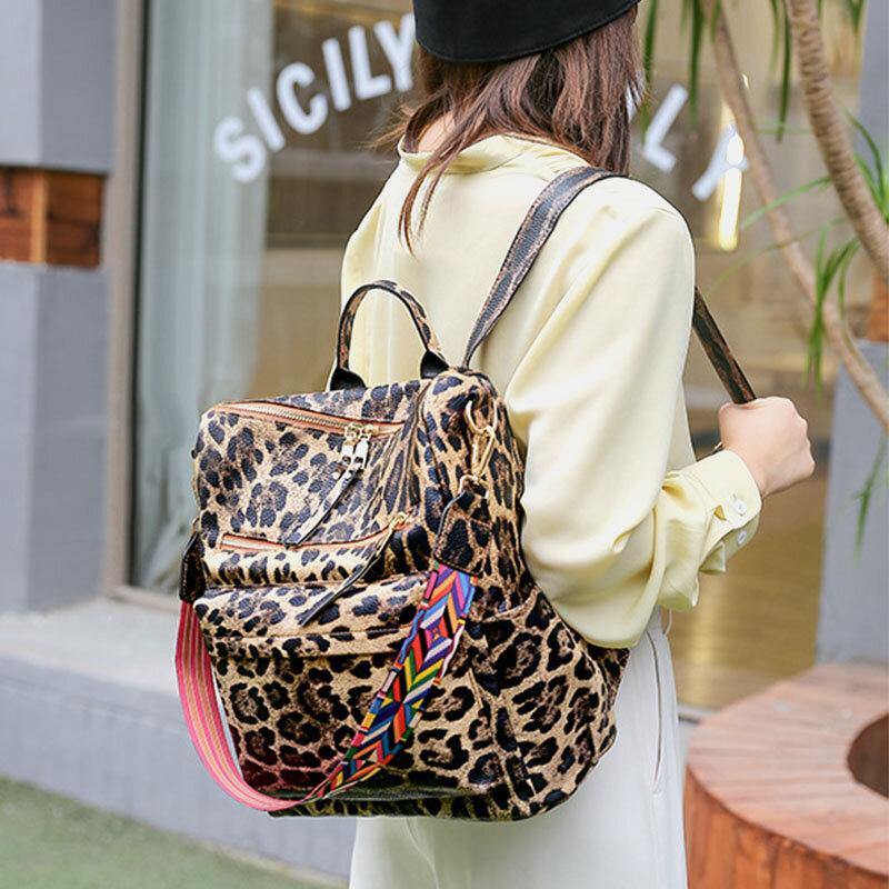 Damen-Rucksack aus Kunstleder mit Leoparden- und Blumenmuster, modisch, lässig 