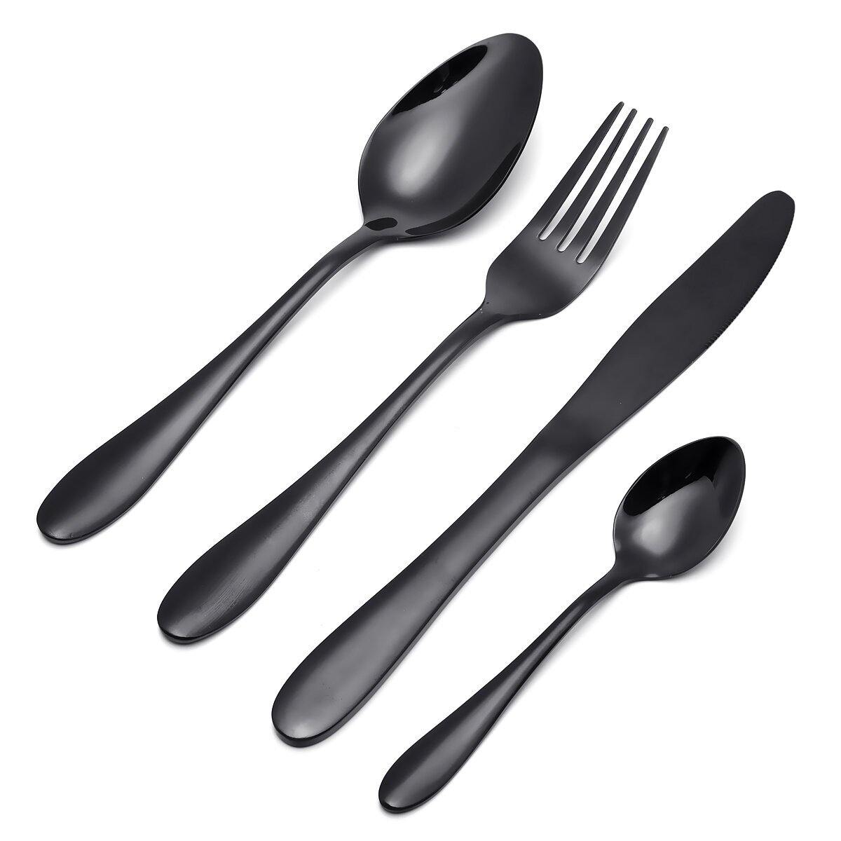 4Pcs Stainless Steel Black Gold Flatware Dinnerware Cutlery Fork Spoons Tableware Set for Kitchen Dinner Tool