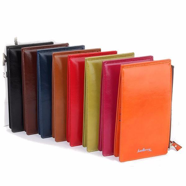 Women Waxy Ultra Thin Leather Long Purse Multi Card Holder