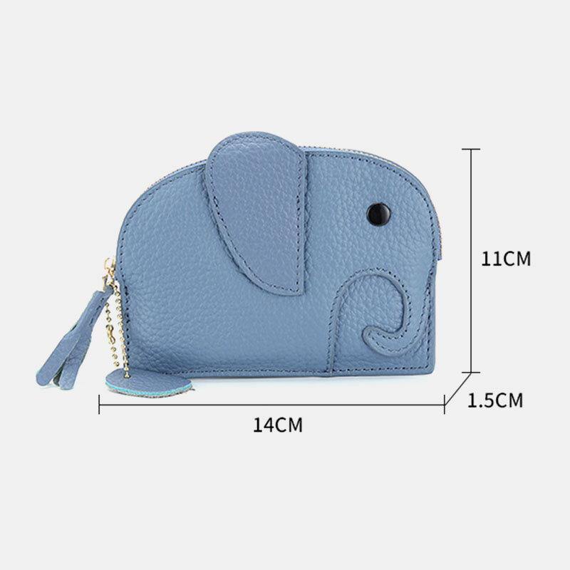 Women Genuine Leather Casual Cute Animal Elephant Pattern Mini Keychain Coin Bag Storage Bag