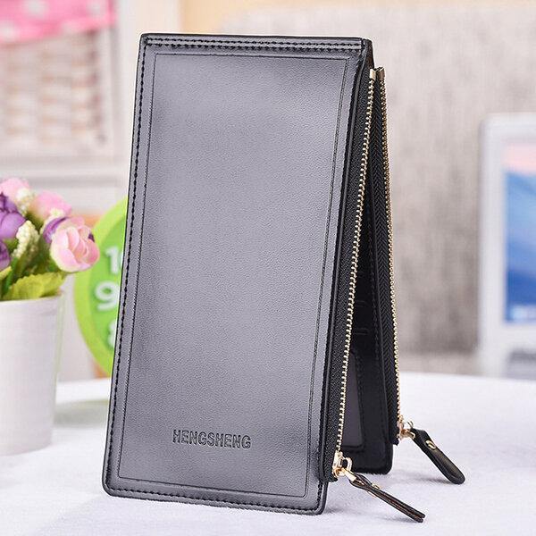 Women Faux Leather Leisure Double Zipper Long Wallet Multi-slots Card Holder Purse