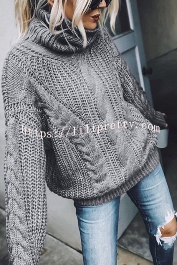 Lilipretty Eiffel Tower Cable Knit Relaxed Sweater