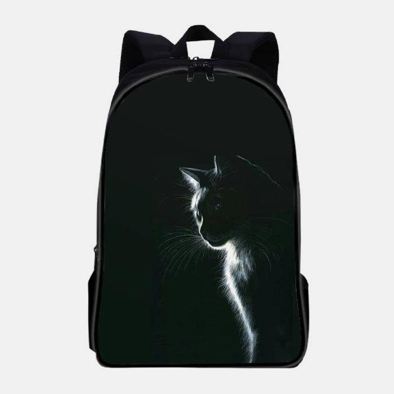 Damen Oxford-Stoff, lässig, niedliche schwarze Katze, Rückansicht und Monddruck, Schulranzen-Rucksack 