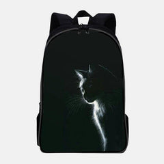 Damen Oxford-Stoff, lässig, niedliche schwarze Katze, Rückansicht und Monddruck, Schulranzen-Rucksack 