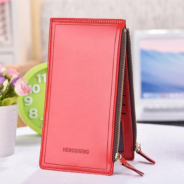 Women Faux Leather Leisure Double Zipper Long Wallet Multi-slots Card Holder Purse