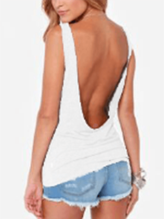 Backless Round Neck Sleeveless Solid Color Tank Tops