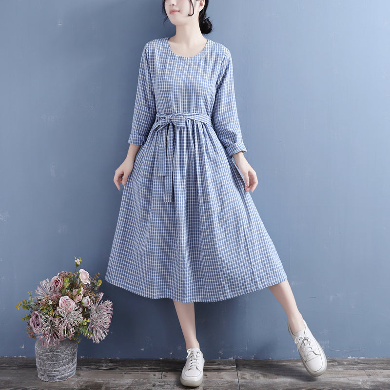 Autumn Cotton Linen Casual Pliad Dress