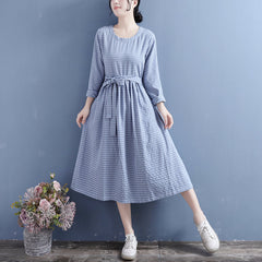 Autumn Cotton Linen Casual Pliad Dress