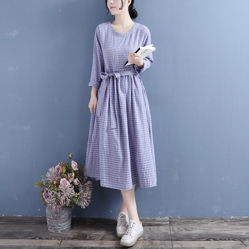 Autumn Cotton Linen Casual Pliad Dress