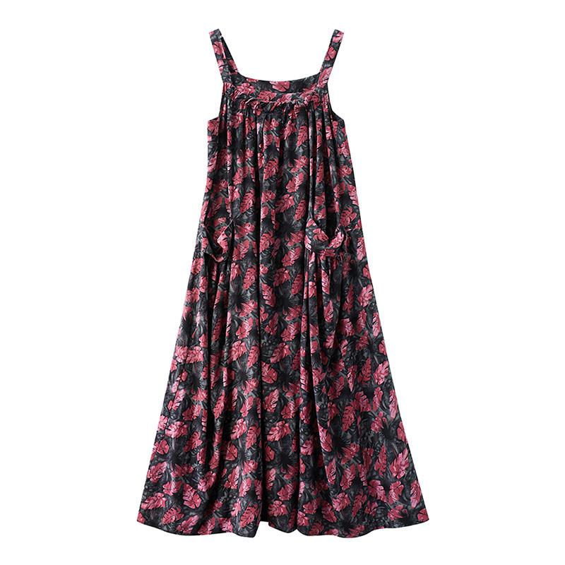 Autumn Ethnic Loose Cotton Printed Floral Strap Dress