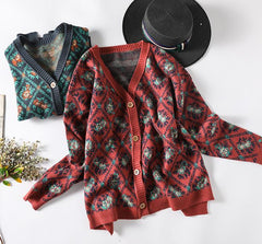 Autumn Floral Knitted Loose Long Sleeve Sweater