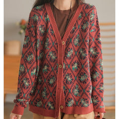 Autumn Floral Knitted Loose Long Sleeve Sweater