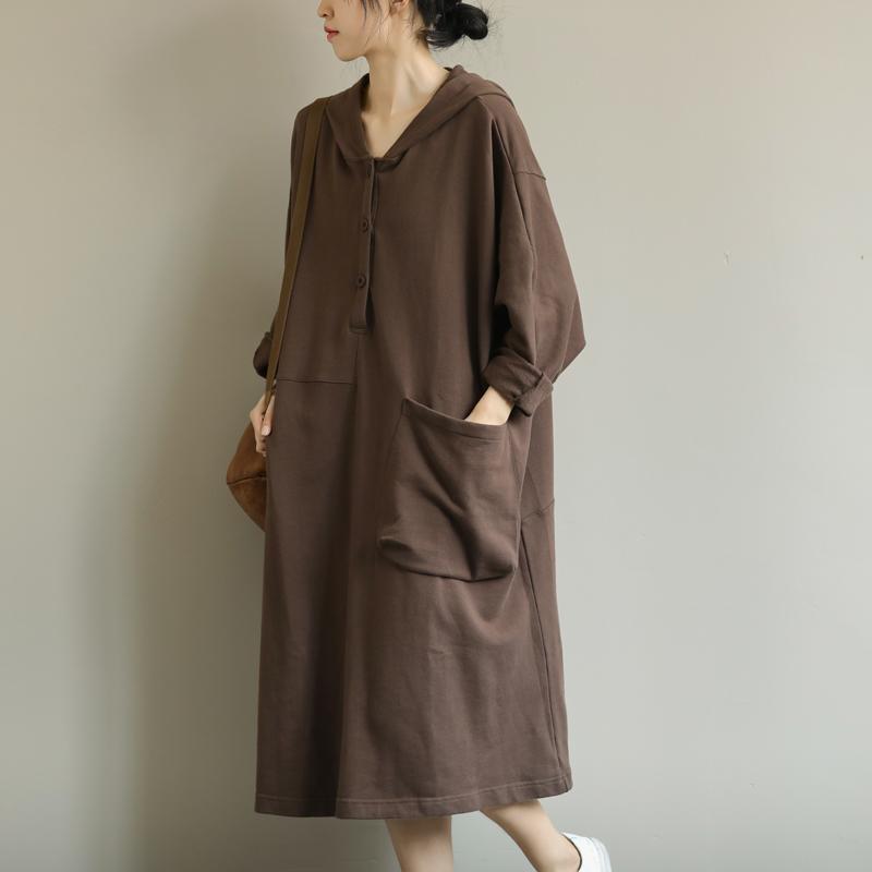 Autumn Large Pocket Loose Hoodie Dress