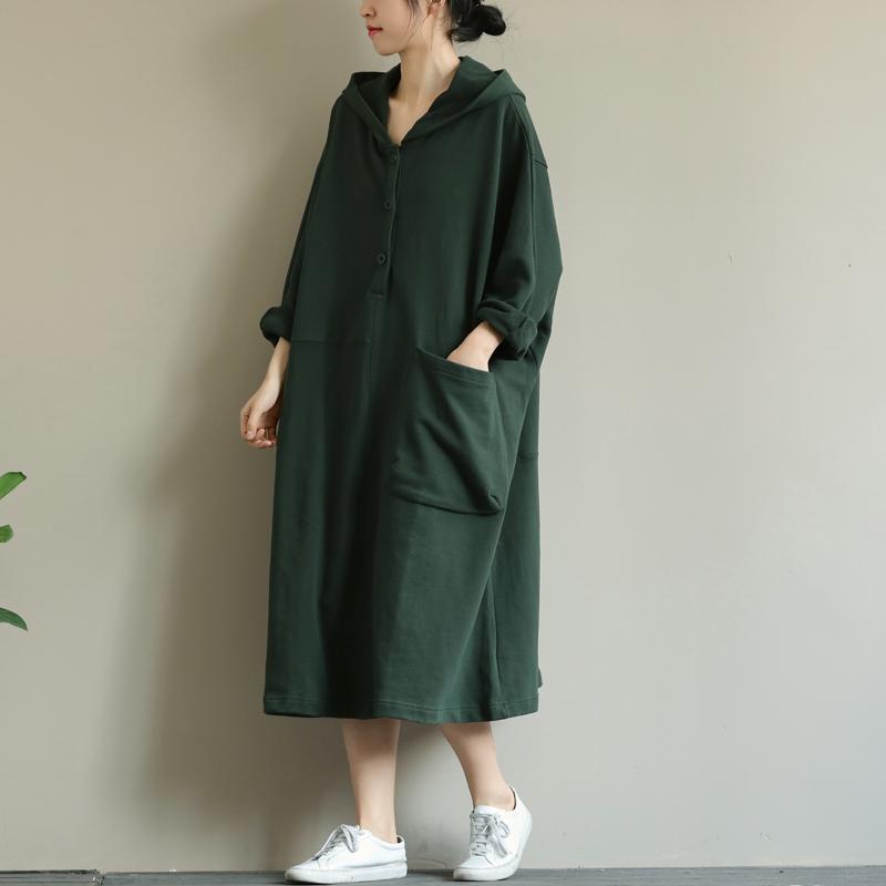 Autumn Large Pocket Loose Hoodie Dress