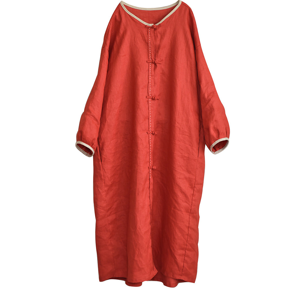 Autumn Long Sleeve Retro Cotton Linen Loose Dress