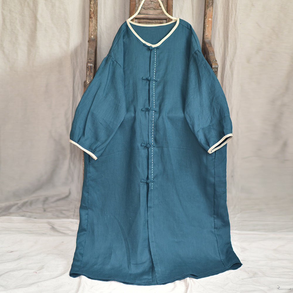 Autumn Long Sleeve Retro Cotton Linen Loose Dress