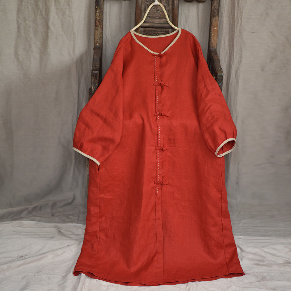 Autumn Long Sleeve Retro Cotton Linen Loose Dress