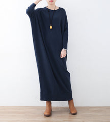 Autumn Loose Retro Solid Cotton Knitted Dress