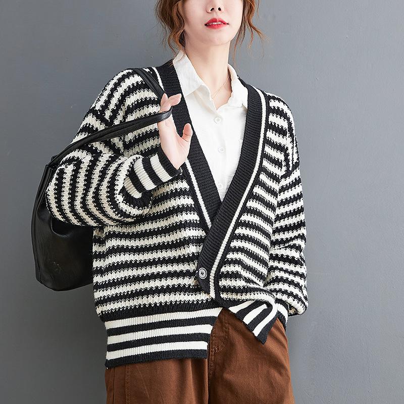 Autumn Loose V-Neck Open Stitch Knitted Coat