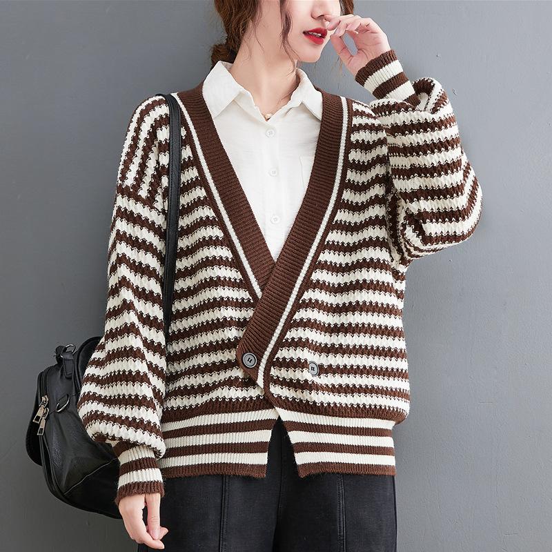 Autumn Loose V-Neck Open Stitch Knitted Coat