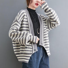 Autumn Loose V-Neck Open Stitch Knitted Coat