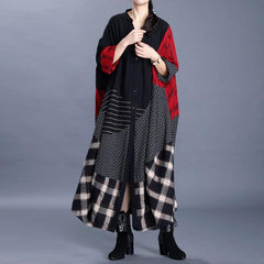 Autumn Plaid Stitching Over  Knee Cotton And Linen Trench Coat