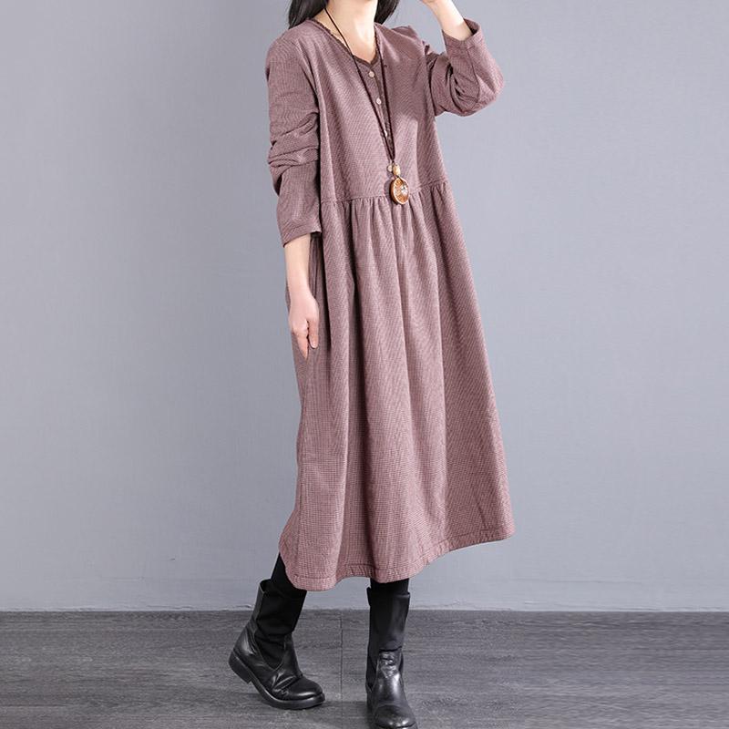 Autumn Plush Plaid Cotton Dress For Winter