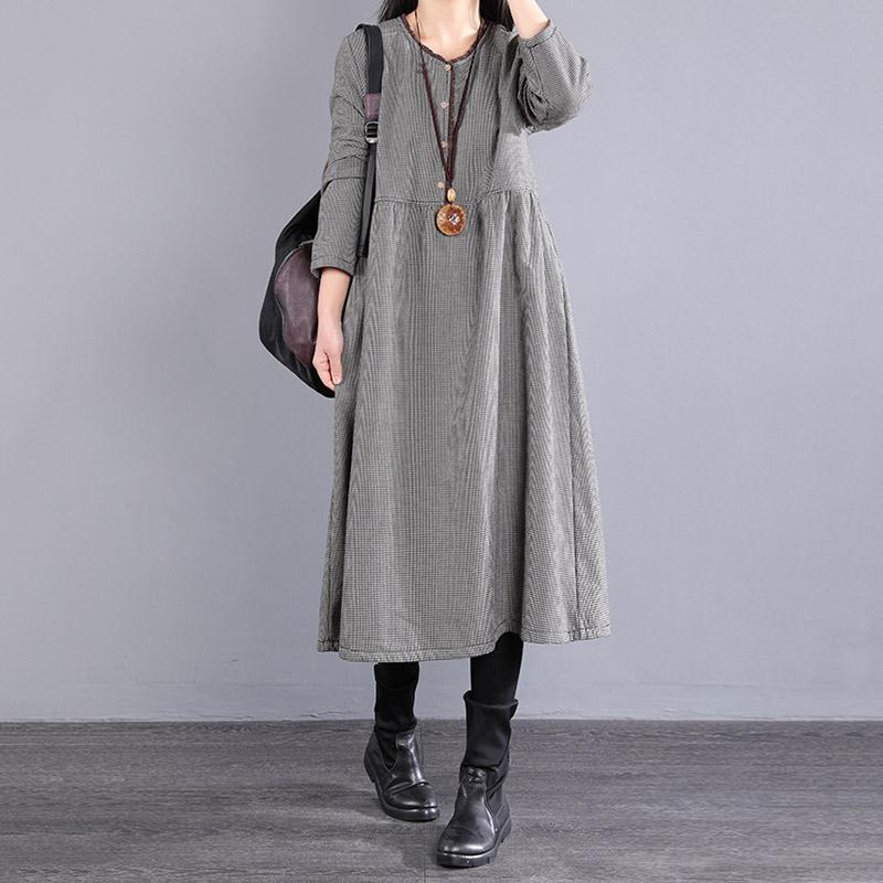 Autumn Plush Plaid Cotton Dress For Winter