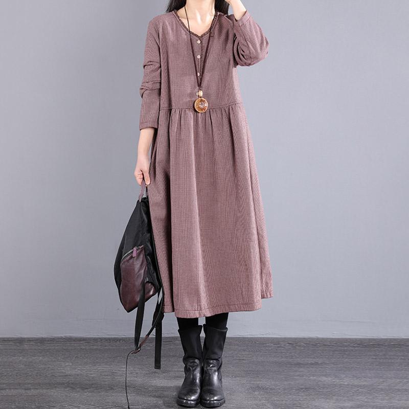 Autumn Plush Plaid Cotton Dress For Winter