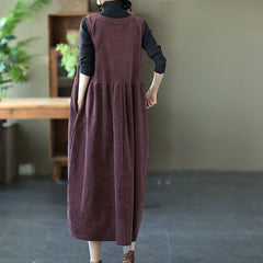 Autumn Retro Cotton Corduroy Loose Sleeveless Dress