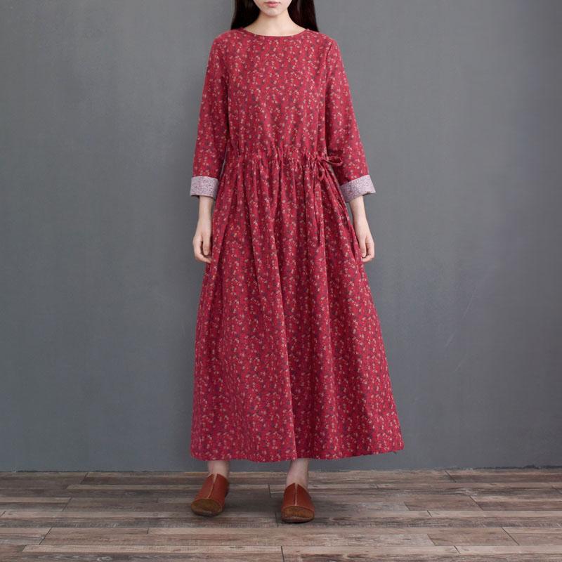 Autumn Retro Cotton Long-sleeved Floral Dress