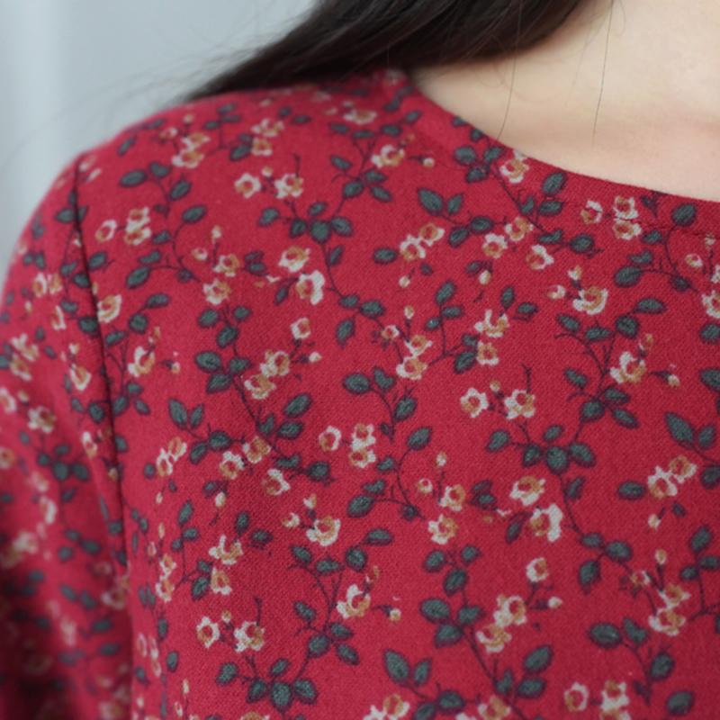 Autumn Retro Cotton Long-sleeved Floral Dress