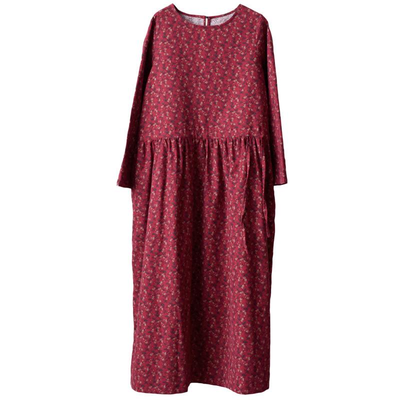 Autumn Retro Cotton Long-sleeved Floral Dress