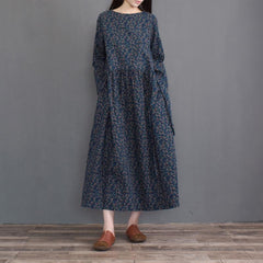 Autumn Retro Cotton Long-sleeved Floral Dress