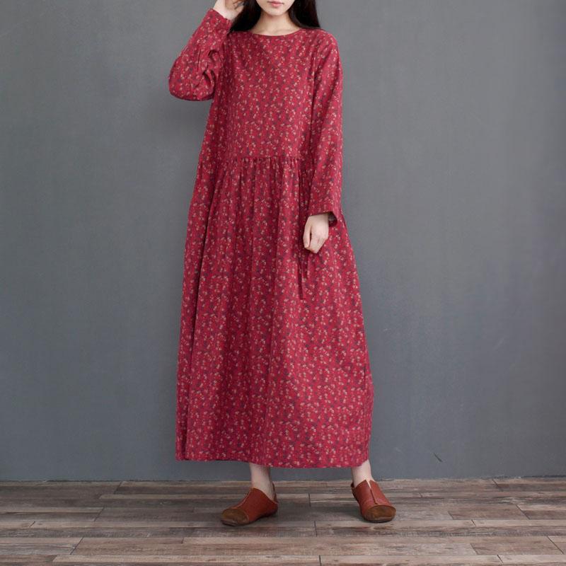 Autumn Retro Cotton Long-sleeved Floral Dress