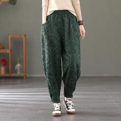 Autumn Retro Floral Casual Cotton Linen Pants