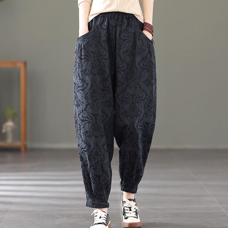 Autumn Retro Floral Casual Cotton Linen Pants