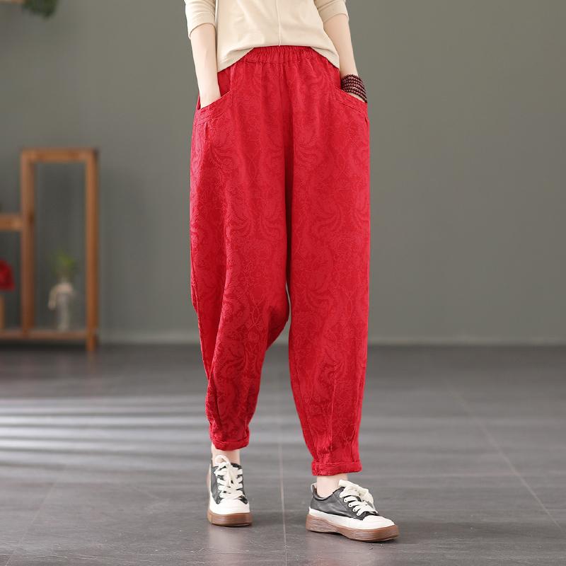 Autumn Retro Floral Casual Cotton Linen Pants