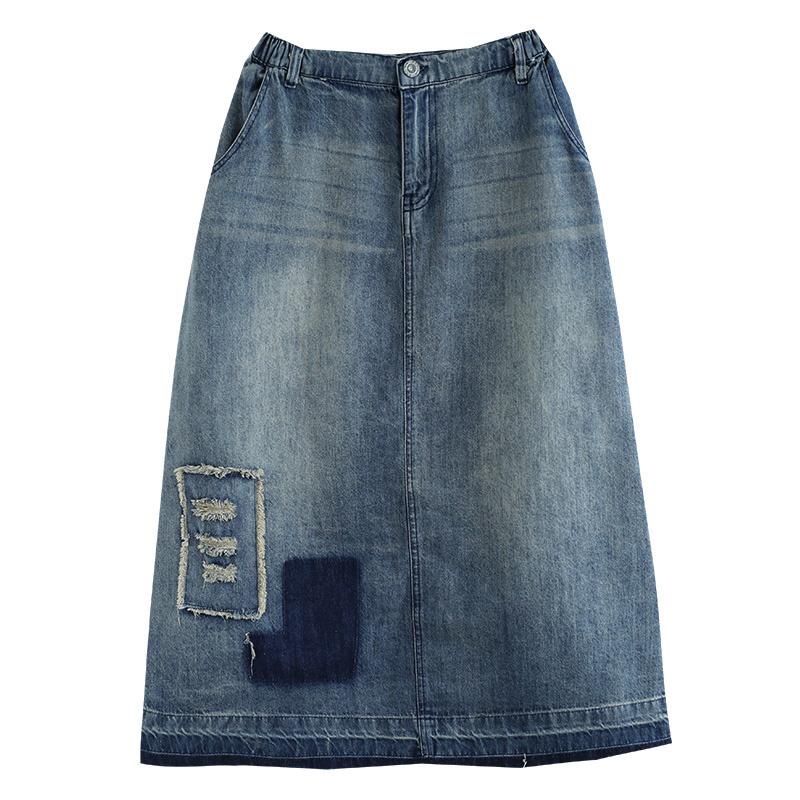 Autumn Retro Hollow A-Line Denim Skirt