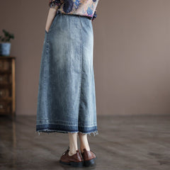 Autumn Retro Hollow A-Line Denim Skirt