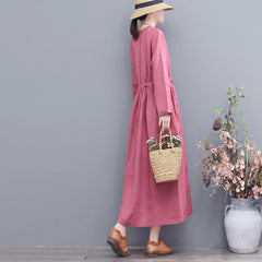 Autumn Retro Loose Casual V-Neck Linen Dress