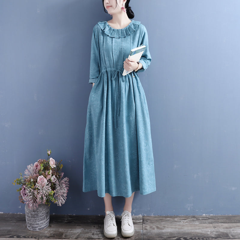 Autumn Retro Loose Cotton Linen Pleated Dress