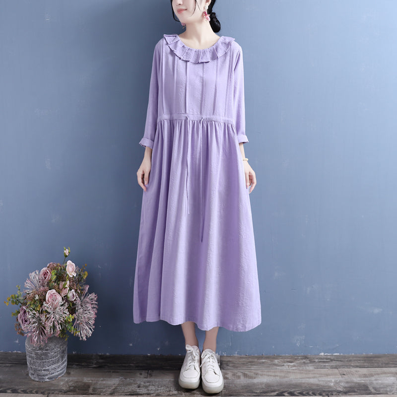 Autumn Retro Loose Cotton Linen Pleated Dress