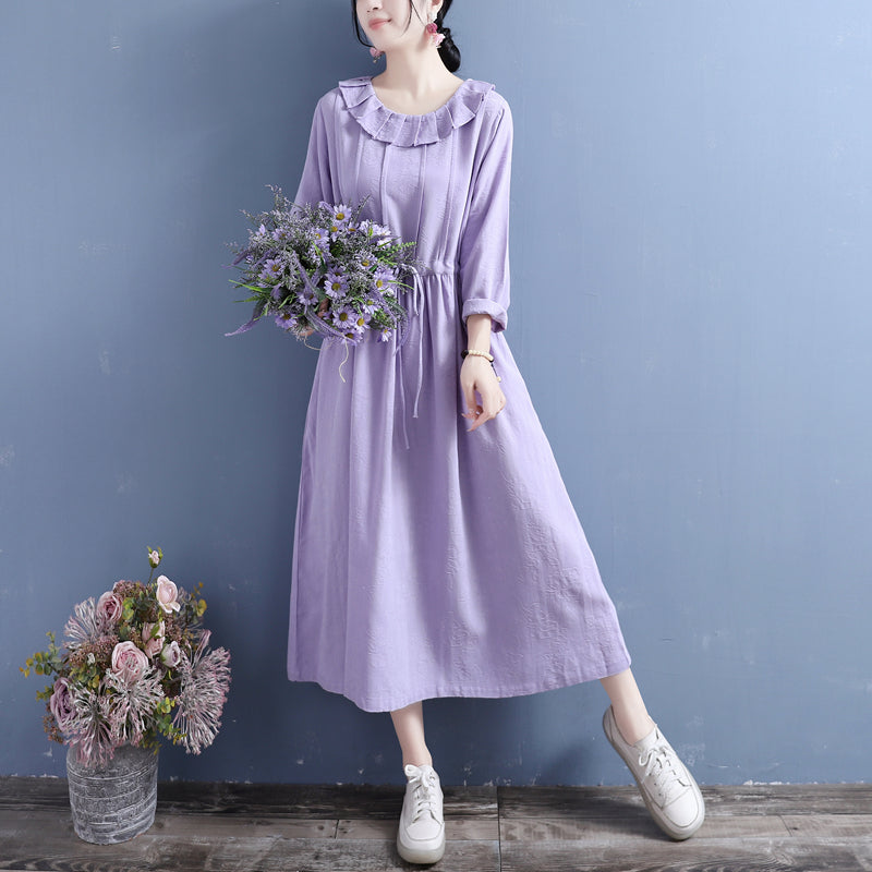 Autumn Retro Loose Cotton Linen Pleated Dress