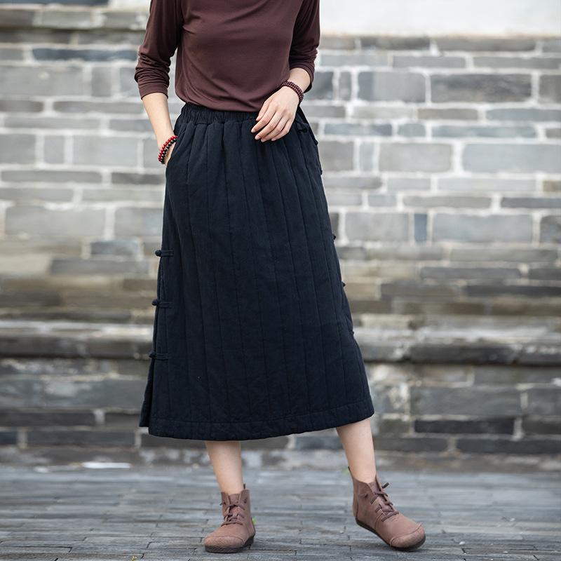 Autumn Retro Patchwork Cotton Quilted Skirt